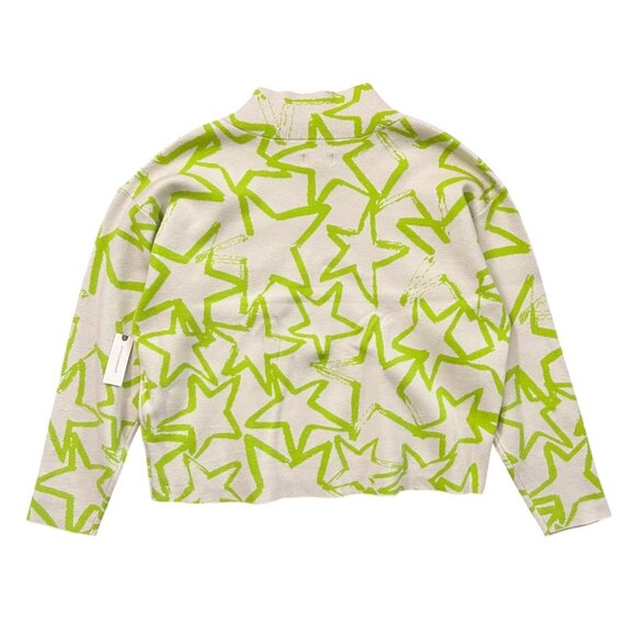 Maeve Anthropologie Carys Star Print Sweater Green XL Maximalist Twee Kidcore - Picture 2 of 10